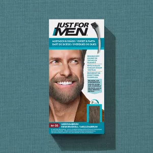 Mustache & Beard box on blue fabric