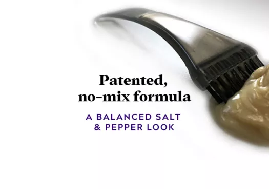 Patented, no-mix formula for a balanced salt & pepper look